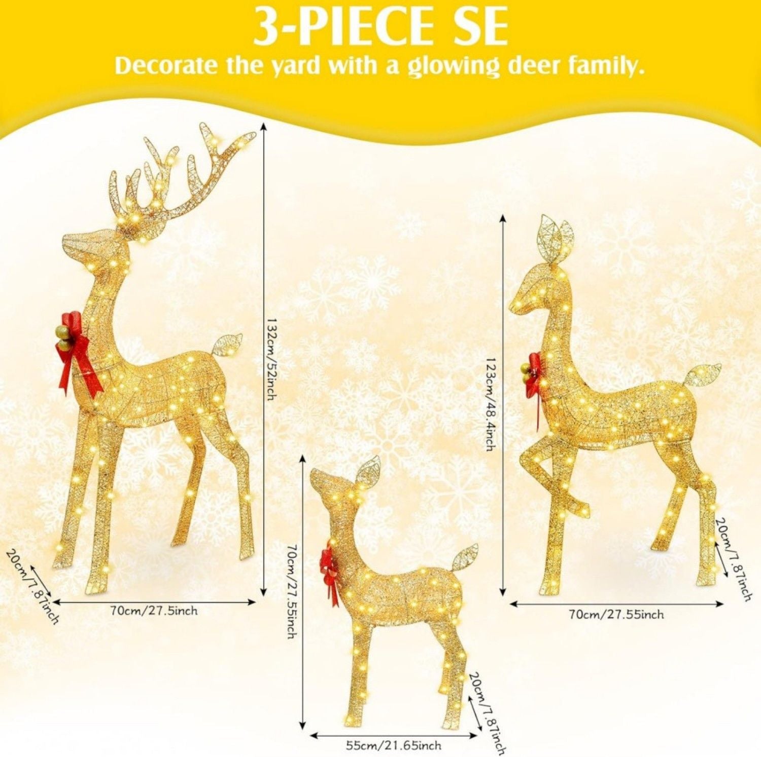 5ft 3-Piece Lighted Christmas Deer Family Set, Large Outdoor Yard Reindeer Holiday Decoration,Lighted Deer Set for Indoor Decor Doba