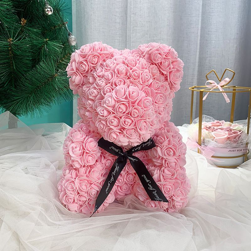 Gifts for Women - Rose Bear - Rose Flower Bear Hand Made Rose Teddy Bear - Gift for Valentines Day;  Mothers Day;  Wedding and Anniversary & Bridal Showers - w/Clear Clear Gift Box 10 Inch (Red) - Gee-Commerce, LLC