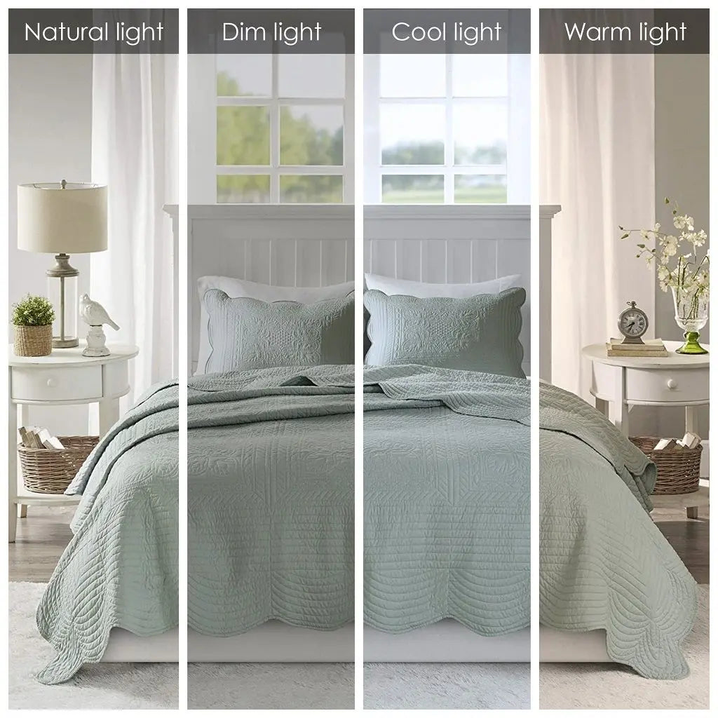 3 Piece Reversible Scalloped Edge Quilt Set - Seafoam - Gee-Commerce, LLC