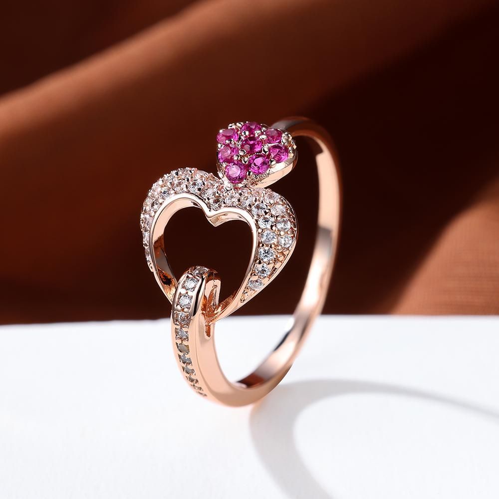 Delicate Double Heart Shape Ring Inlaid Pink Zircon 18K Gold Plated Hand Decoration For Women Valentine's Day Jewelry - Gee-Commerce, LLC