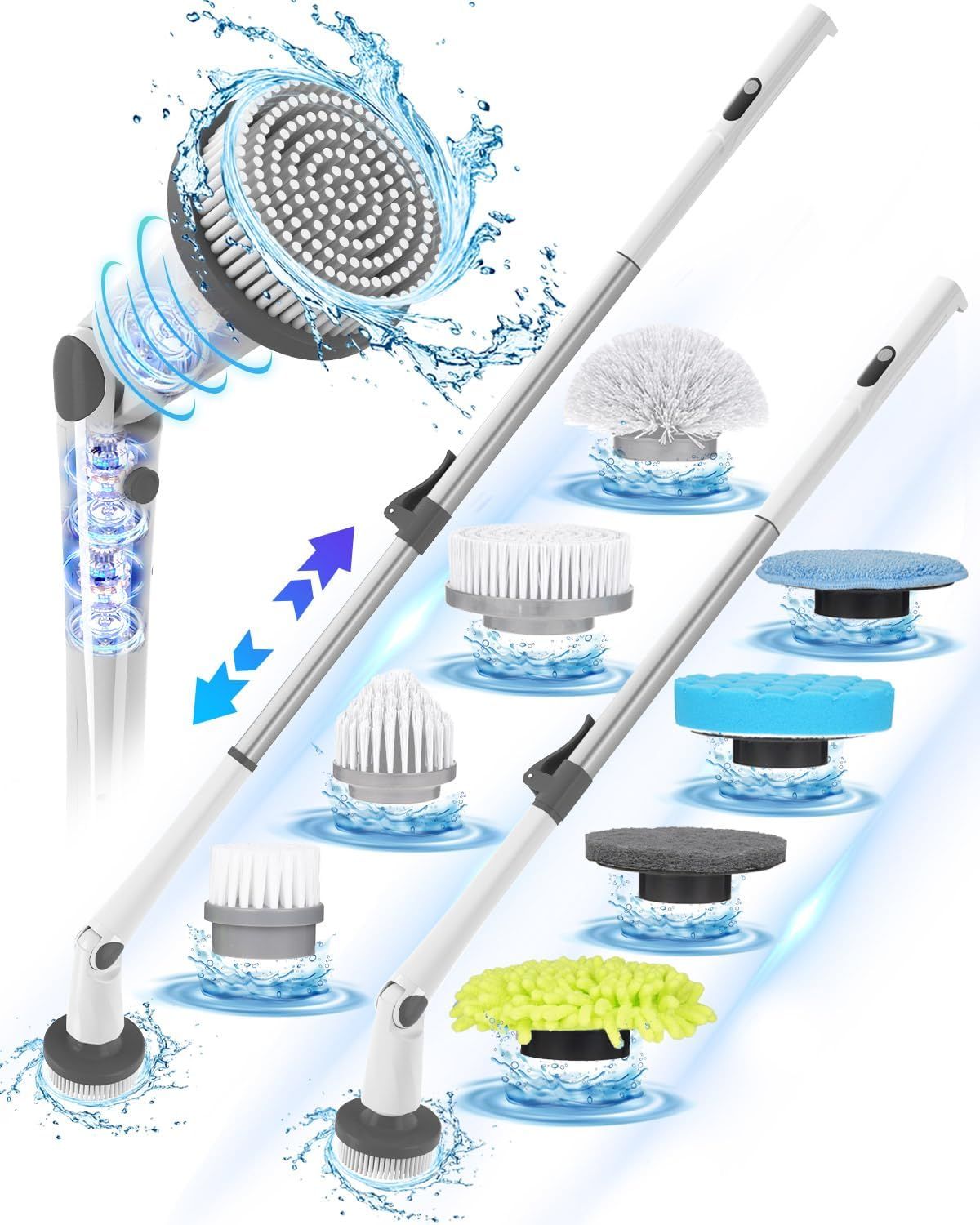 Electric Spin Scrubber, 2024 New Super Quiet Power Cleaning Brush for Bathroom Floor Tile with Long Handle, Cordless Shower Brush with 7 Replaceable Brush Heads, 120Mins Work Time, Dual Speeds Doba