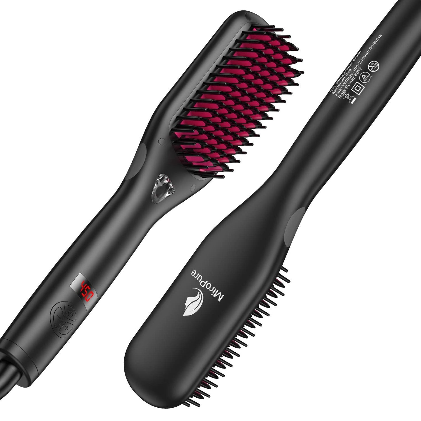 Hair Straightener Brush with Ionic Generator by MiroPure, 30s Fast MCH Ceramic Even Heating, 11 Temperature Control, Professional for Straightening or Curling (Black)