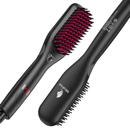 Hair Straightener Brush with Ionic Generator by MiroPure, 30s Fast MCH Ceramic Even Heating, 11 Temperature Control, Professional for Straightening or Curling (Black)