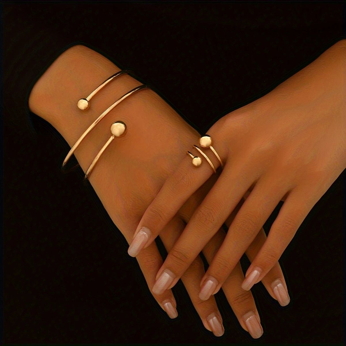 14K Gold Plated Minimalist  Bangle and Ring Set Doba