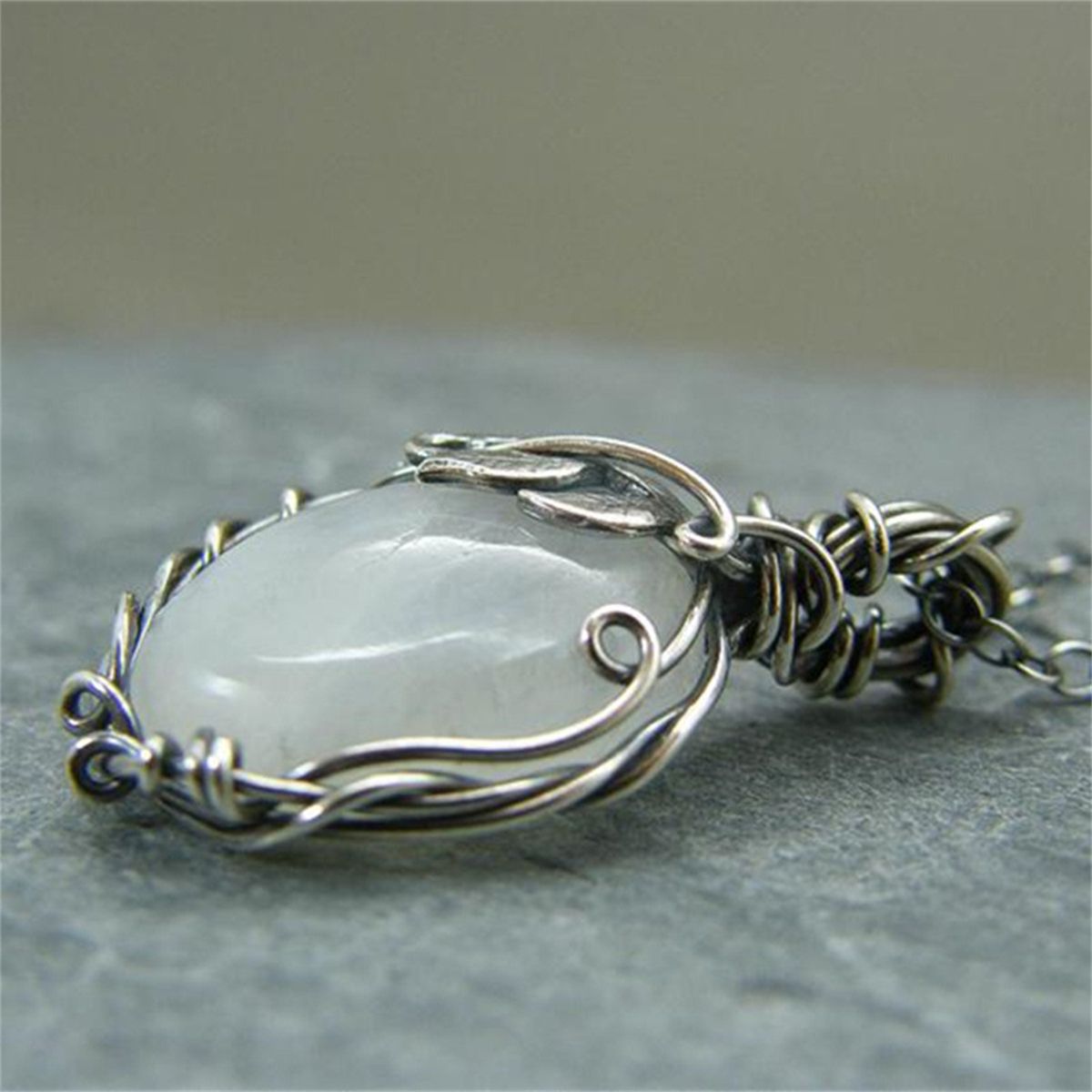 Natural Moonstone Necklace White Round Gemstone Pendant,Birthday Present Unique Handmade Artisan Jewelry, Vintage Style Gift for Women - Gee-Commerce, LLC