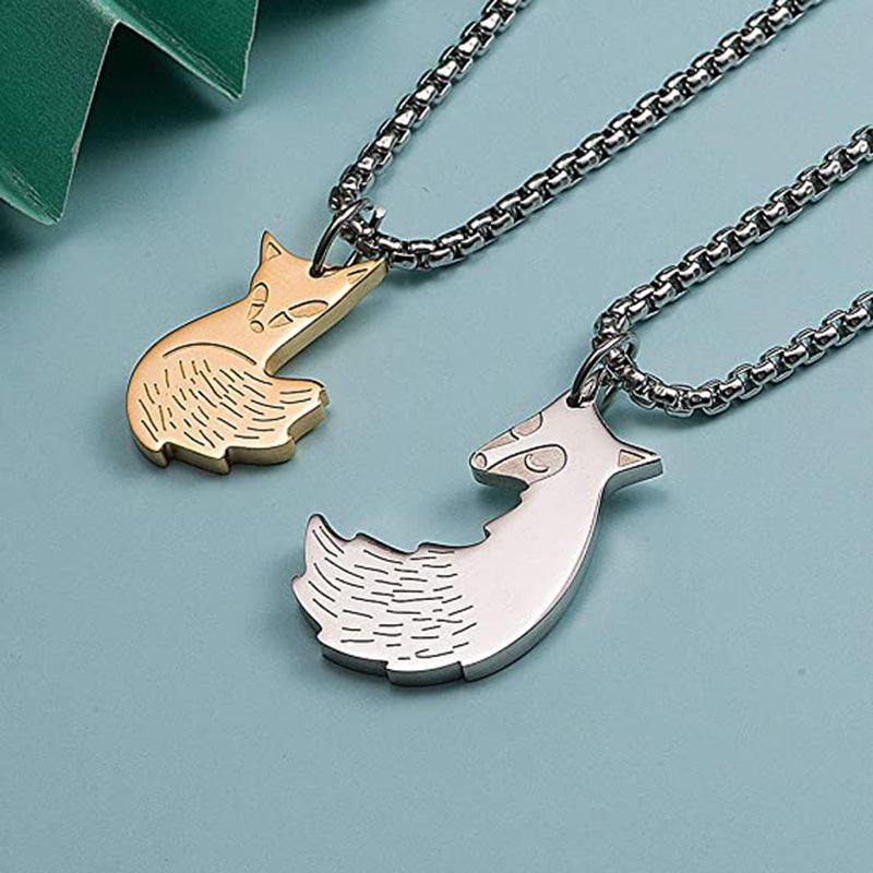 Couple Fox Necklace;  Stainless Steel Fox Couples Necklaces Jewelry Gift for Valentine's Day - Gee-Commerce, LLC