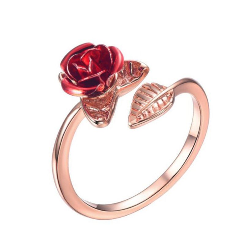 Rose Flower Leaves Opening Ring For Women Flowers Adjustable Finger Ring Valentine's Day Engagement Jewelry Gift - Gee-Commerce, LLC