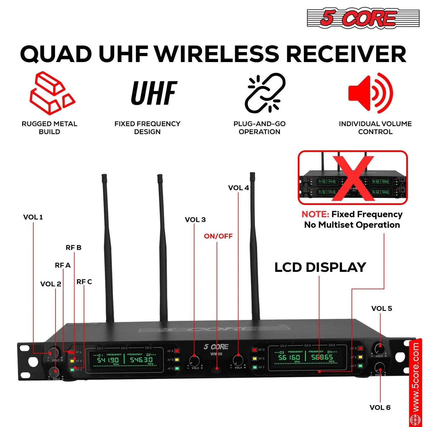 5 Core Wireless Microphones 8 Channel Dynamic Professional UHF Singing Mic System 5 Core