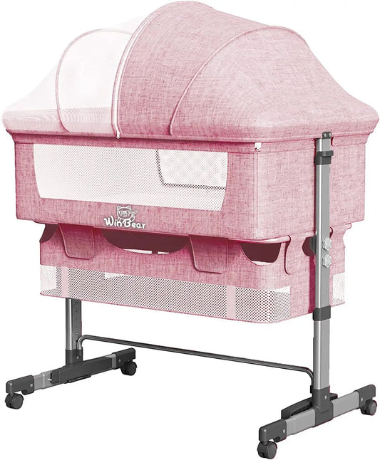 Baby 3 in 1 Bedside Crib & Portable Bed with Mosquito Nets - Pink KH