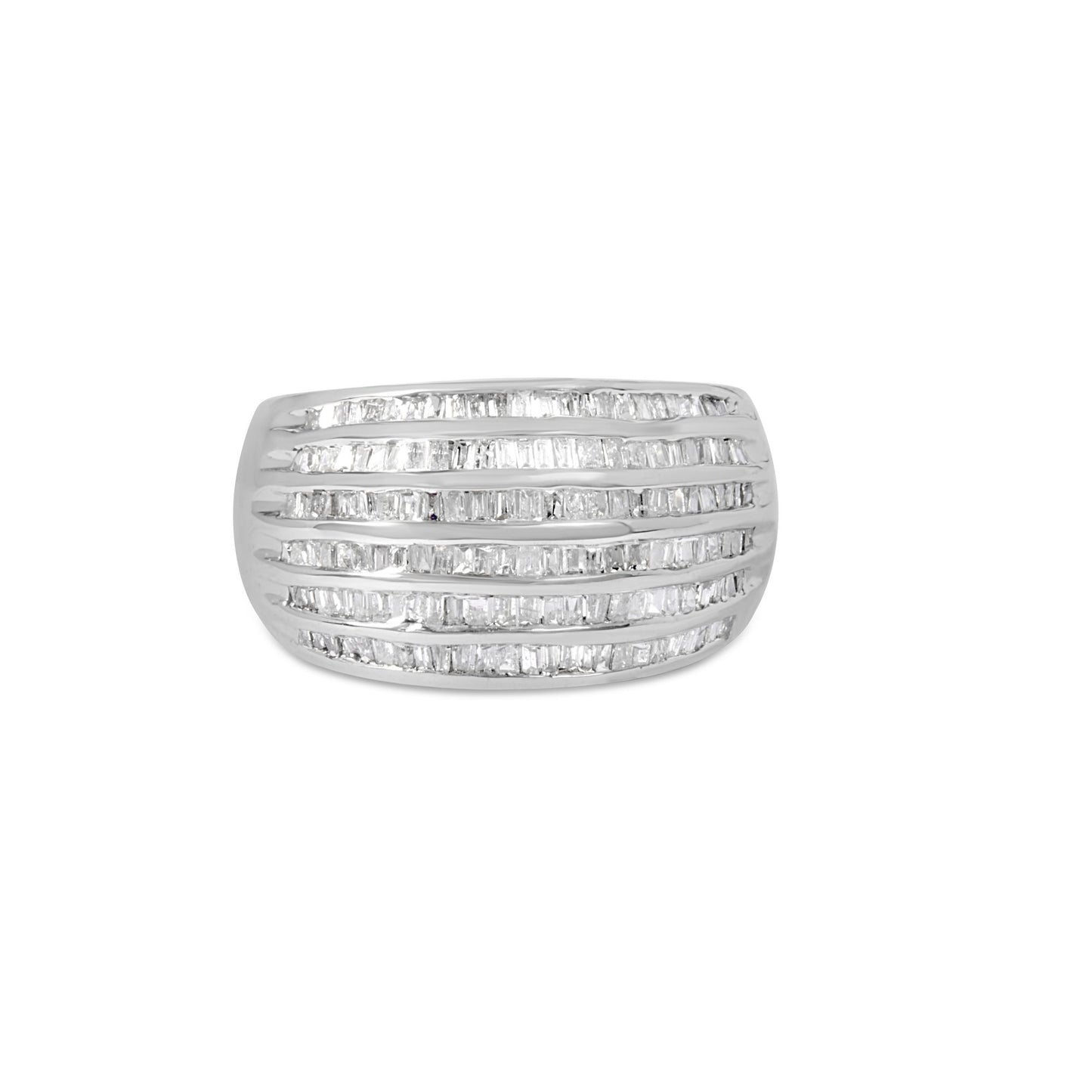 .925 Sterling Silver 1.0 Cttw Baguette-Cut Diamond 6-Row Channel Set Domed Tapered Cocktail Fashion Ring (H-I Color, I2-I3 Clarity)