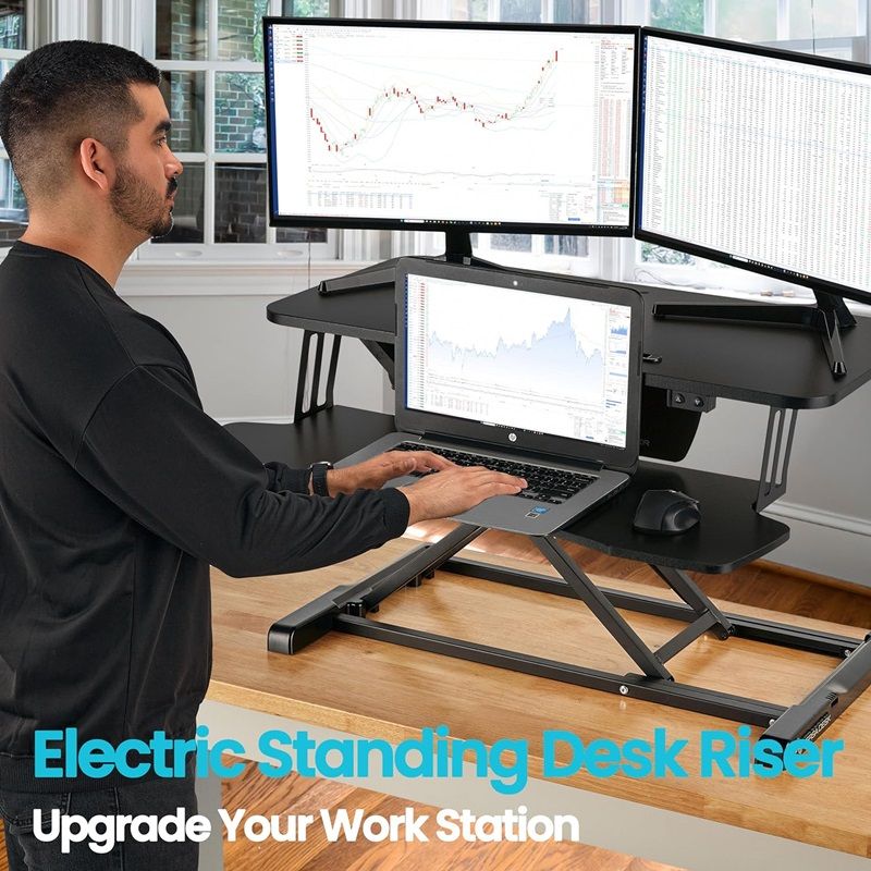 32 Inch Desk Converter, Height Adjustable Sit to Stand Riser, Dual Monitor and Laptop Workstation with Wide Keyboard Tray Doba