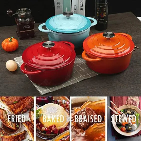 COOKWIN Enameled Cast Iron Dutch Oven with Self Basting 5QT COOKWIN