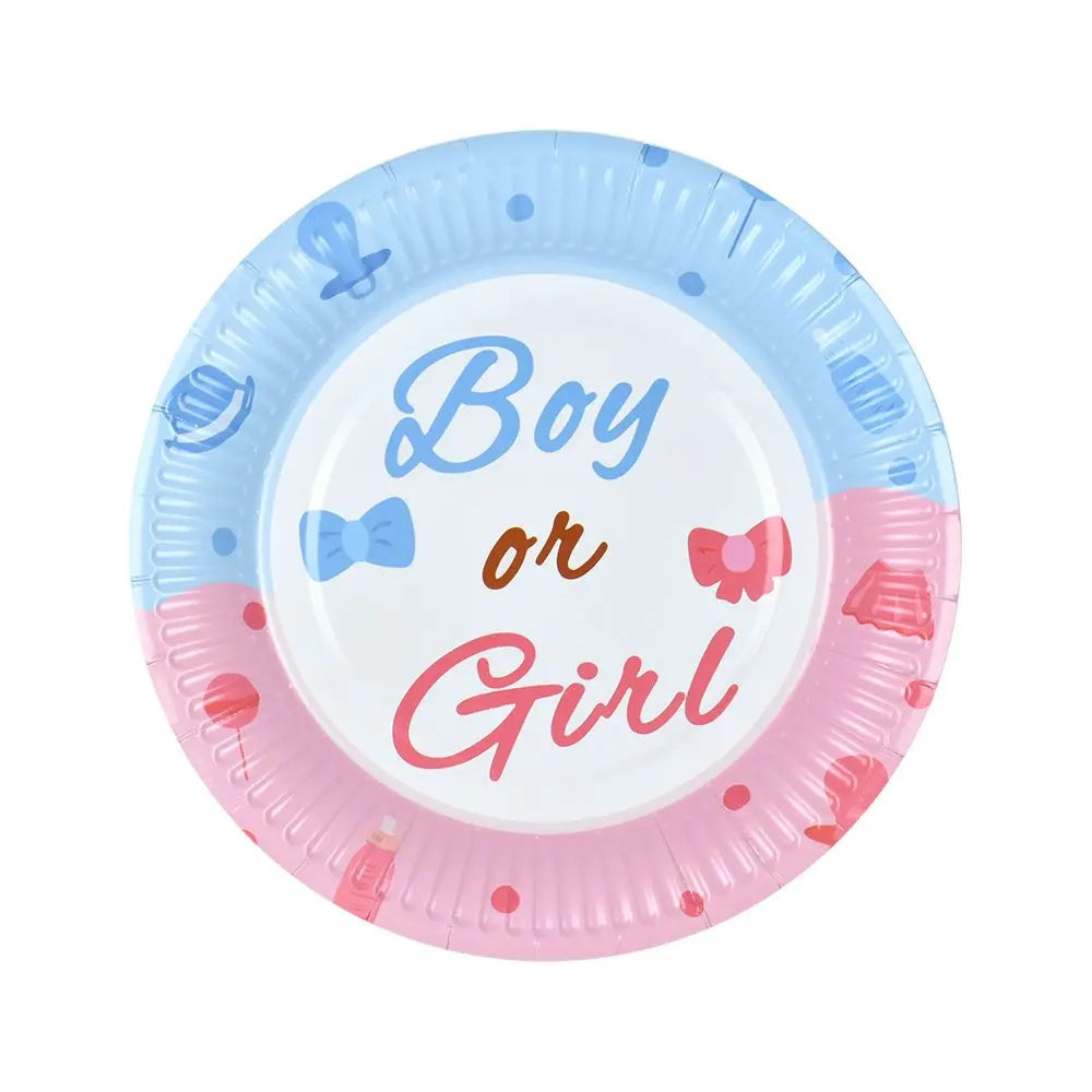 Blue & Pink the Big Reveal Round Plates - 7.08" (Pack of 96) - Durable & Stylish, Perfect for Gender Reveal Parties - Gee-Commerce, LLC