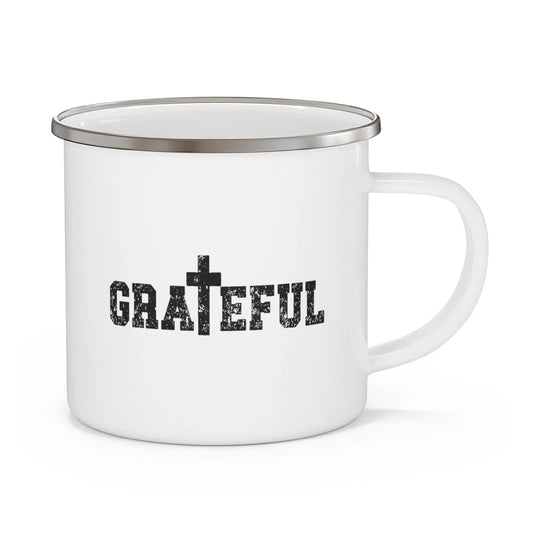 Enamel Camping Mug, Grateful Cross Black Illustration inQue.Style