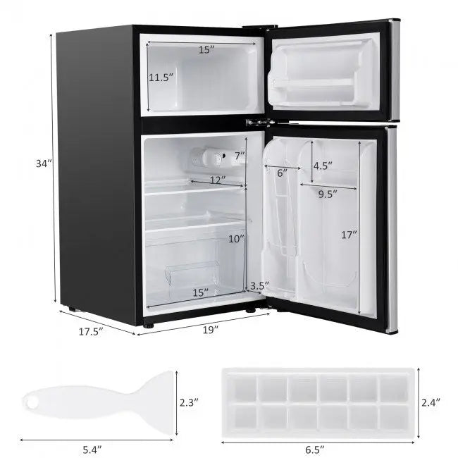 3.2 cu ft. Compact Stainless-Steel Refrigerator (Mini Fridge) Hooya Imp. & Exp.