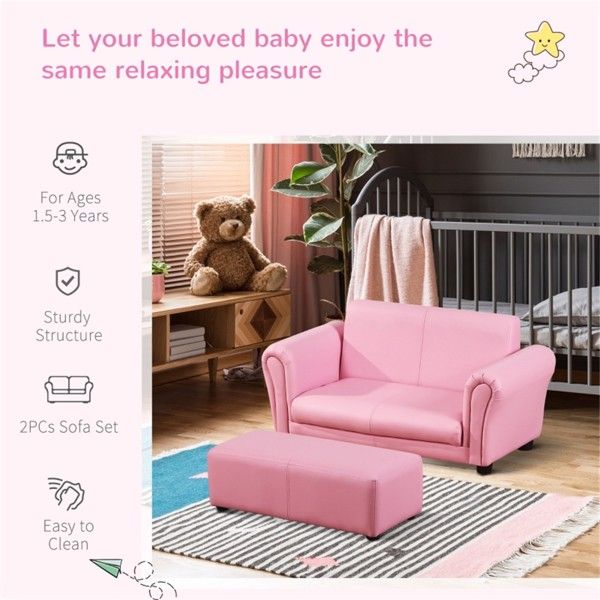 Kids Sofa Set with Footstool-Pink Doba