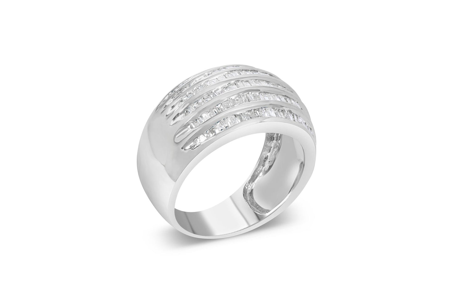 .925 Sterling Silver 1.0 Cttw Baguette-Cut Diamond 6-Row Channel Set Domed Tapered Cocktail Fashion Ring (H-I Color, I2-I3 Clarity)