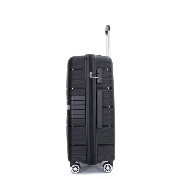 Hardshell Suitcase Double Spinner Wheels PP Luggage Sets Lightweight Durable Suitcase with TSA Lock,3-Piece Set (20/24/28) , Black inQ Boutique