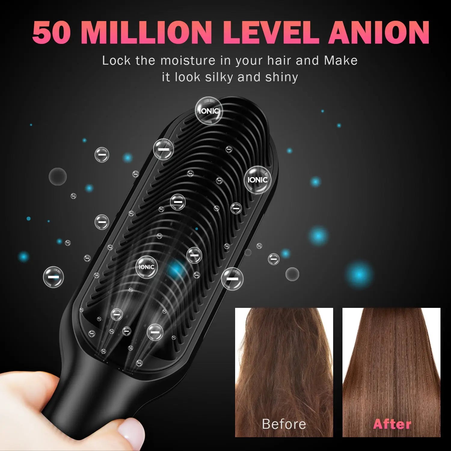 MiroPure Hair Straightener Brush, Hair Straightener Comb, 2-in-1 Ionic Straightening Brush with LCD Display, 13 Temperature Settings 30s Fast Even Heating Dual Voltage, Anti-Scald MicroPure