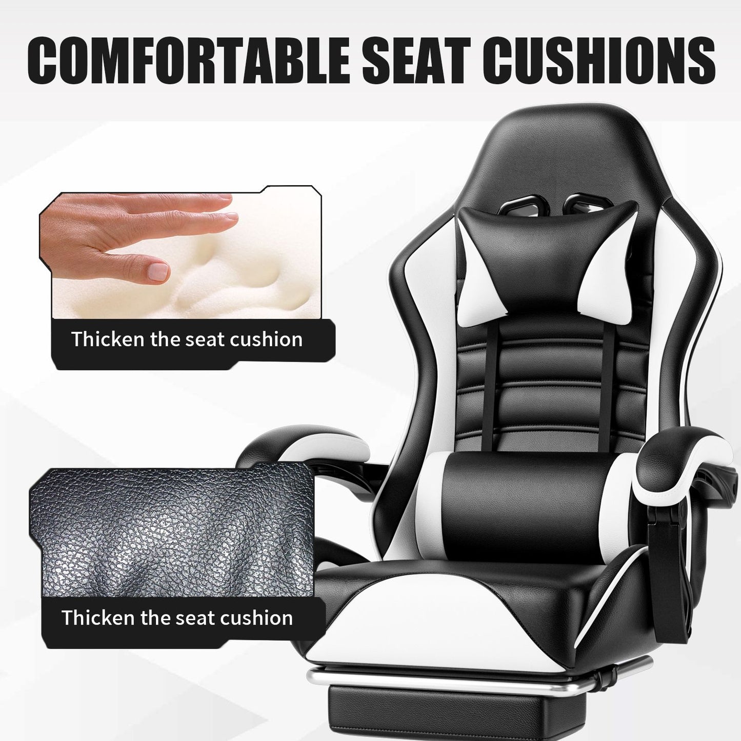 Ergonomic Gaming Chair for Adults, Comfortable Computer Chair for Heavy People, Adjustable Height Office Desk Chair with Wheels, Breathable Leather Video Game Chairs