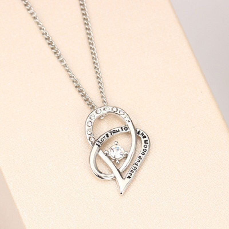 Jewelry Sterling Silver I Love You to The Moon and Back Love Heart Cubic Zirconia Pendant Necklace - Gee-Commerce, LLC