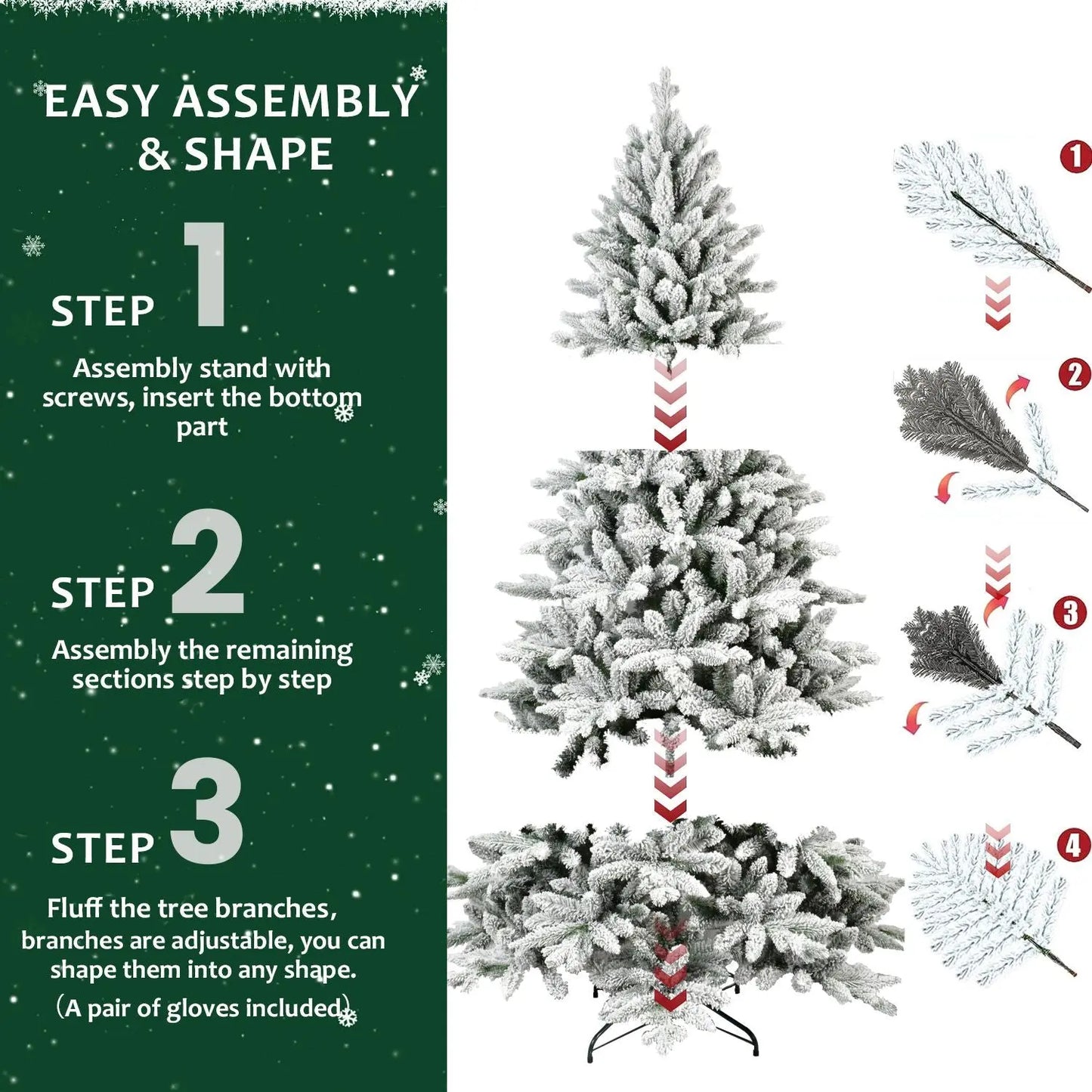 6ft PVC&PE Flocking Hinged Christmas Tree - Snow on branches - Gee-Commerce, LLC