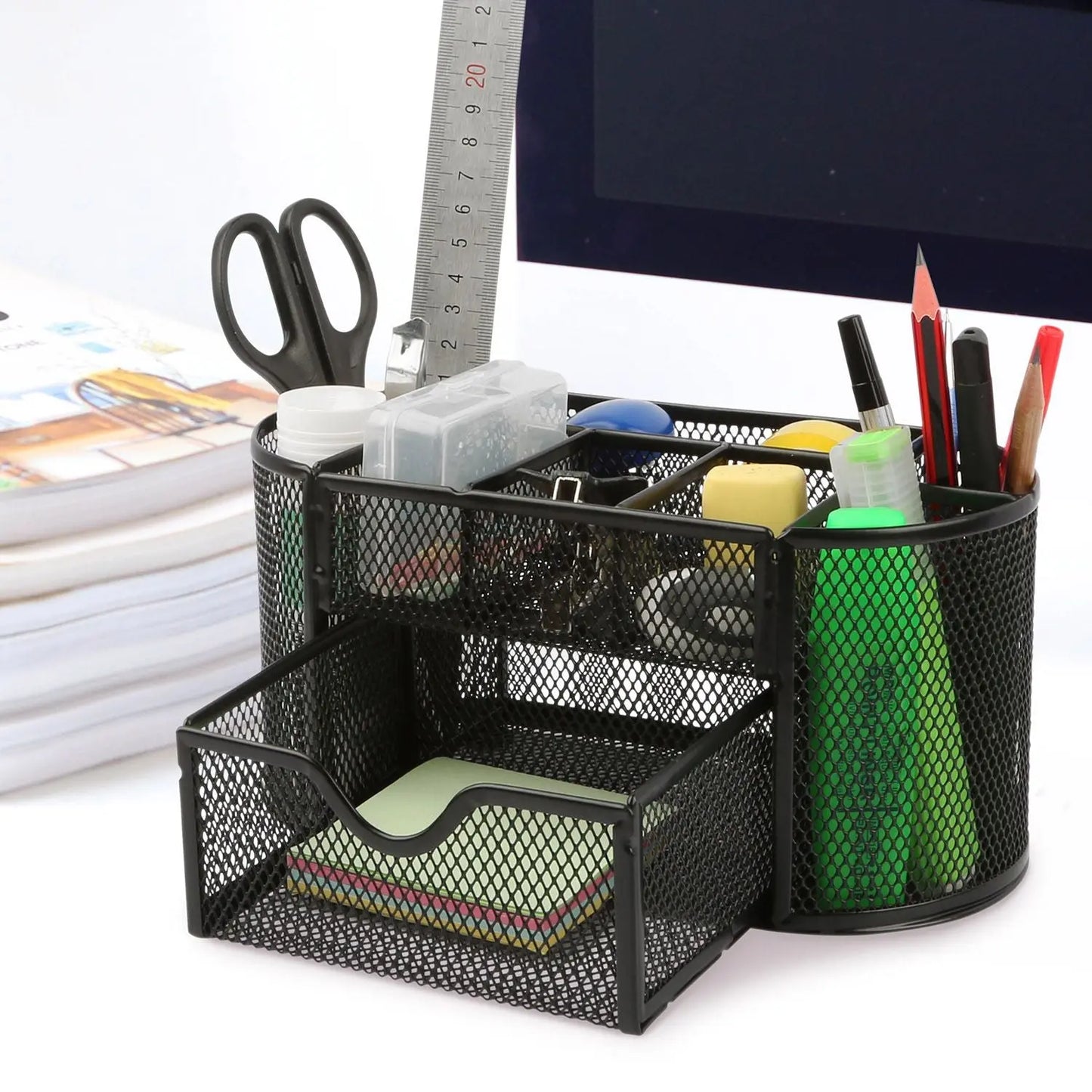 Metal Mesh Pencil Holders Desk Organizer with 9 Compartment - Gee-Commerce, LLC