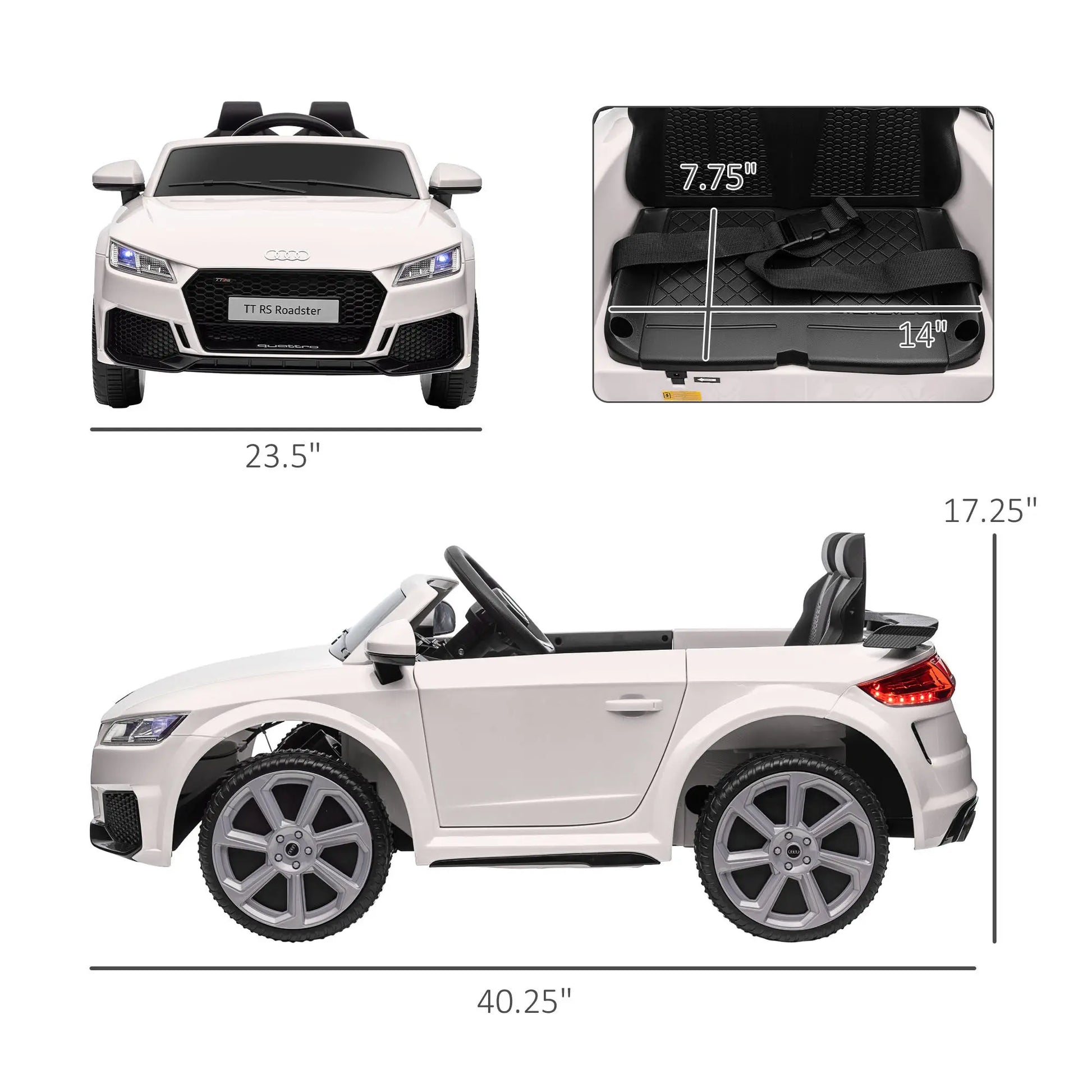 6V Kids Electric Ride On Car, Licensed Audi TT RS with Remote Control - White FX070