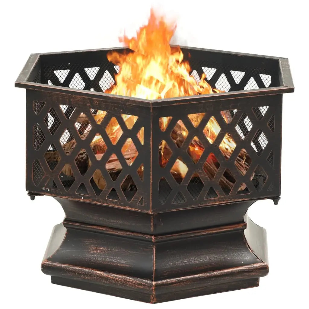 Rustic Fire Pit with Poker 24.4"x21.3"x22" XXL Steel Doba