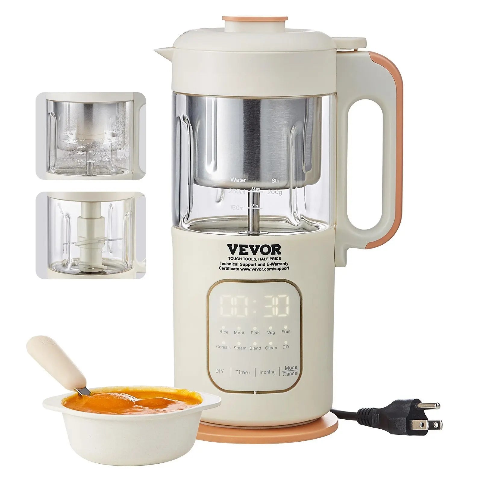 VEVOR Baby Food Maker, 500W Baby Food Processor with 300 ml Glass Bowl Doba