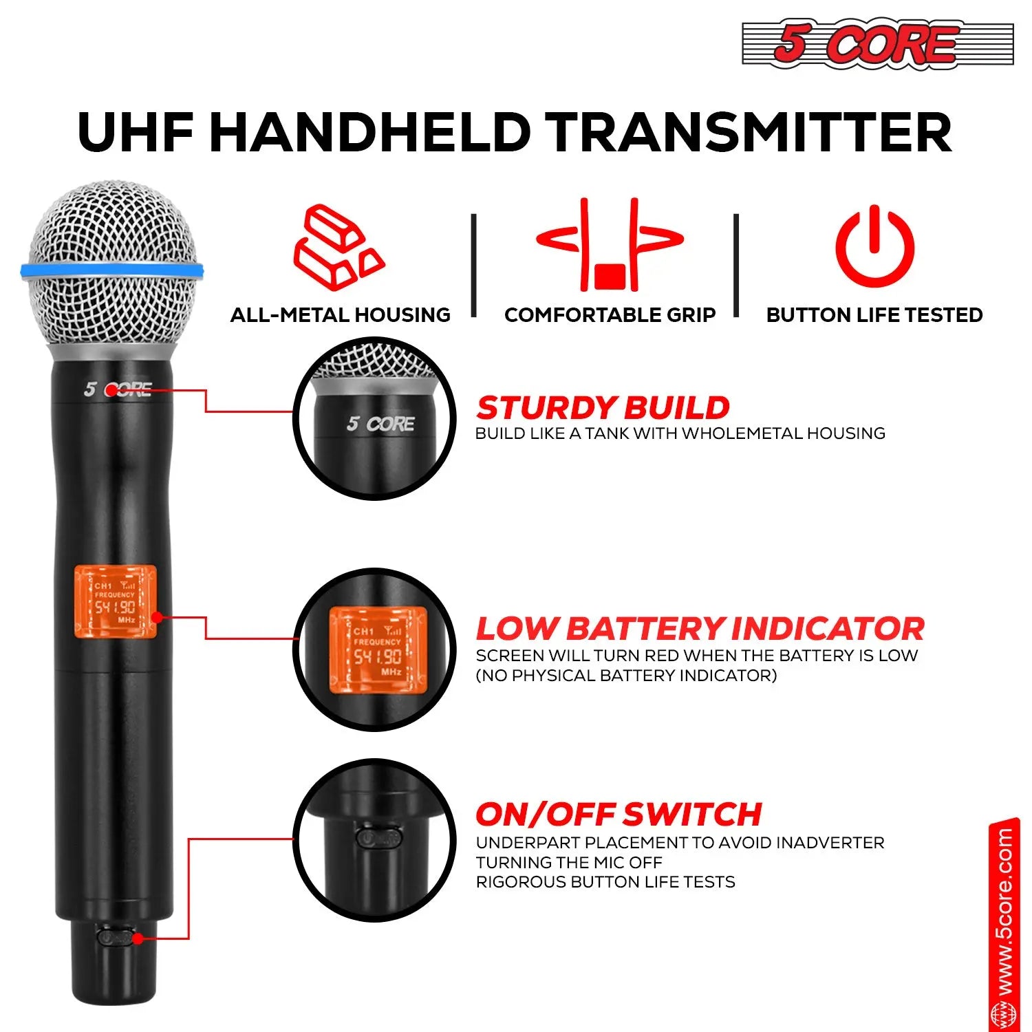 5 Core Wireless Microphones 8 Channel Dynamic Professional UHF Singing Mic System 5 Core