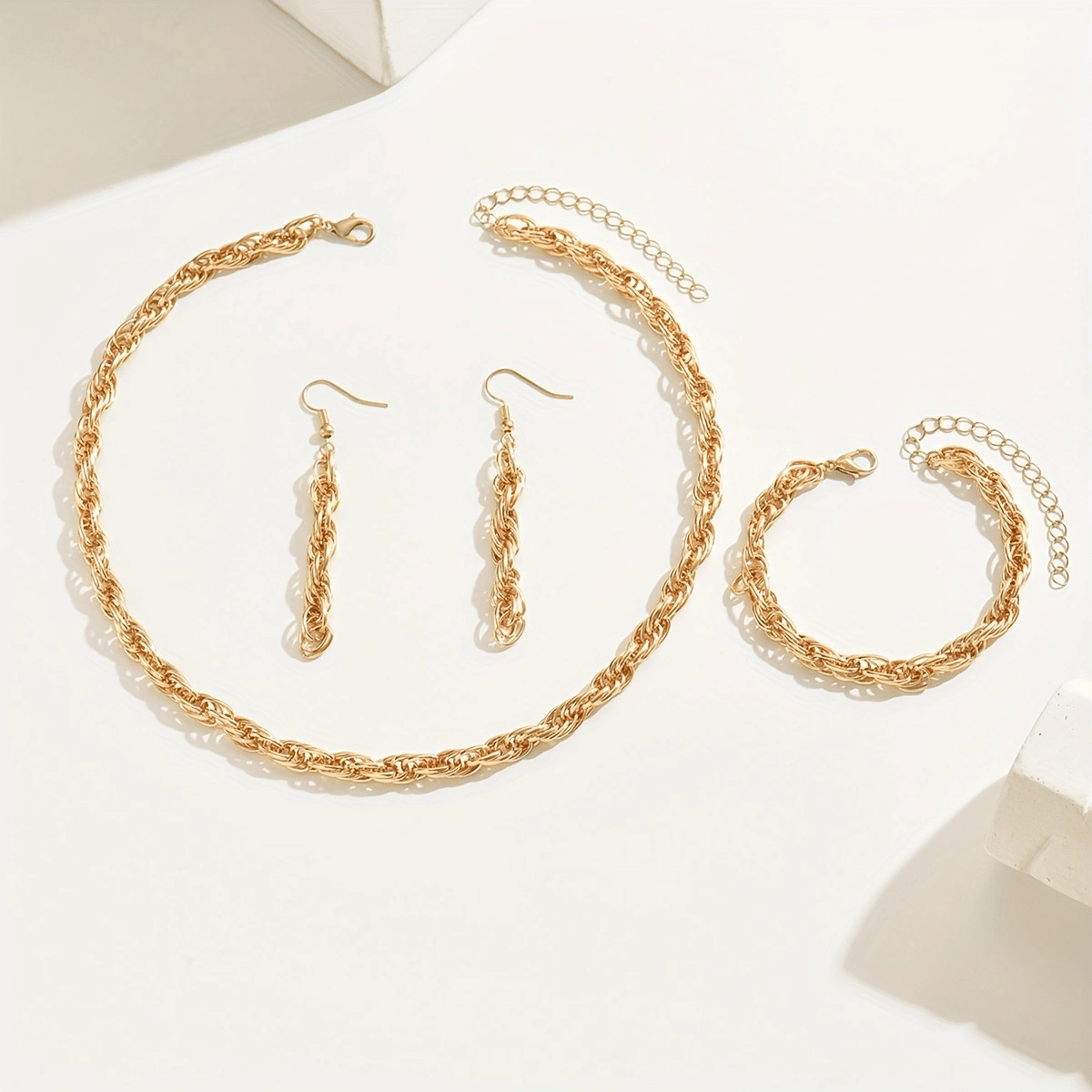 14K gold plated Stylish Gold Chain Link  Necklace, Bracelet, and Earring Set Doba