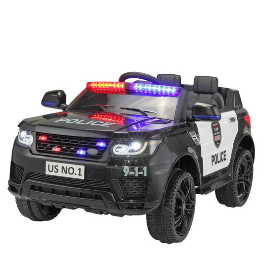 12V Kid Ride on Police Car with Parental Remote Control, Battery Powered Electric Truck with Siren, Flashing Lights,Music, Spring Suspension, Black FX070