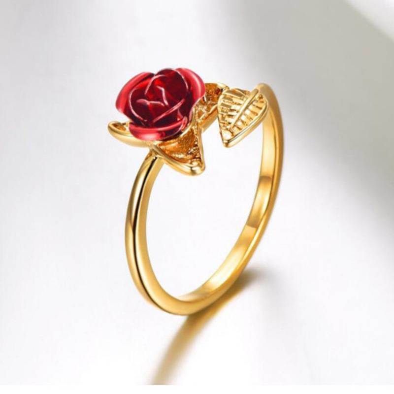 Rose Flower Leaves Opening Ring For Women Flowers Adjustable Finger Ring Valentine's Day Engagement Jewelry Gift - Gee-Commerce, LLC