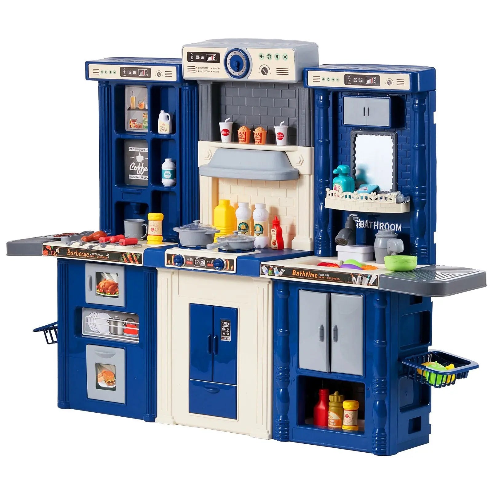 VEVOR Kitchen Playset Kids Pretend Cooking Play Toy 74 Piece Accessories Blue - Gee-Commerce, LLC