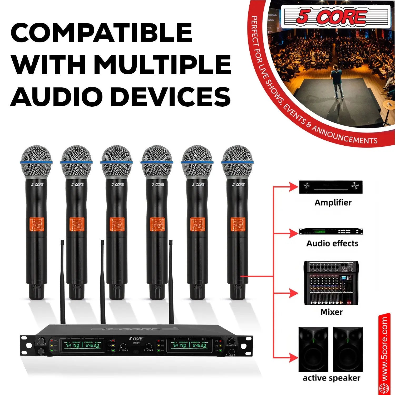 5 Core Wireless Microphones 8 Channel Dynamic Professional UHF Singing Mic System 5 Core