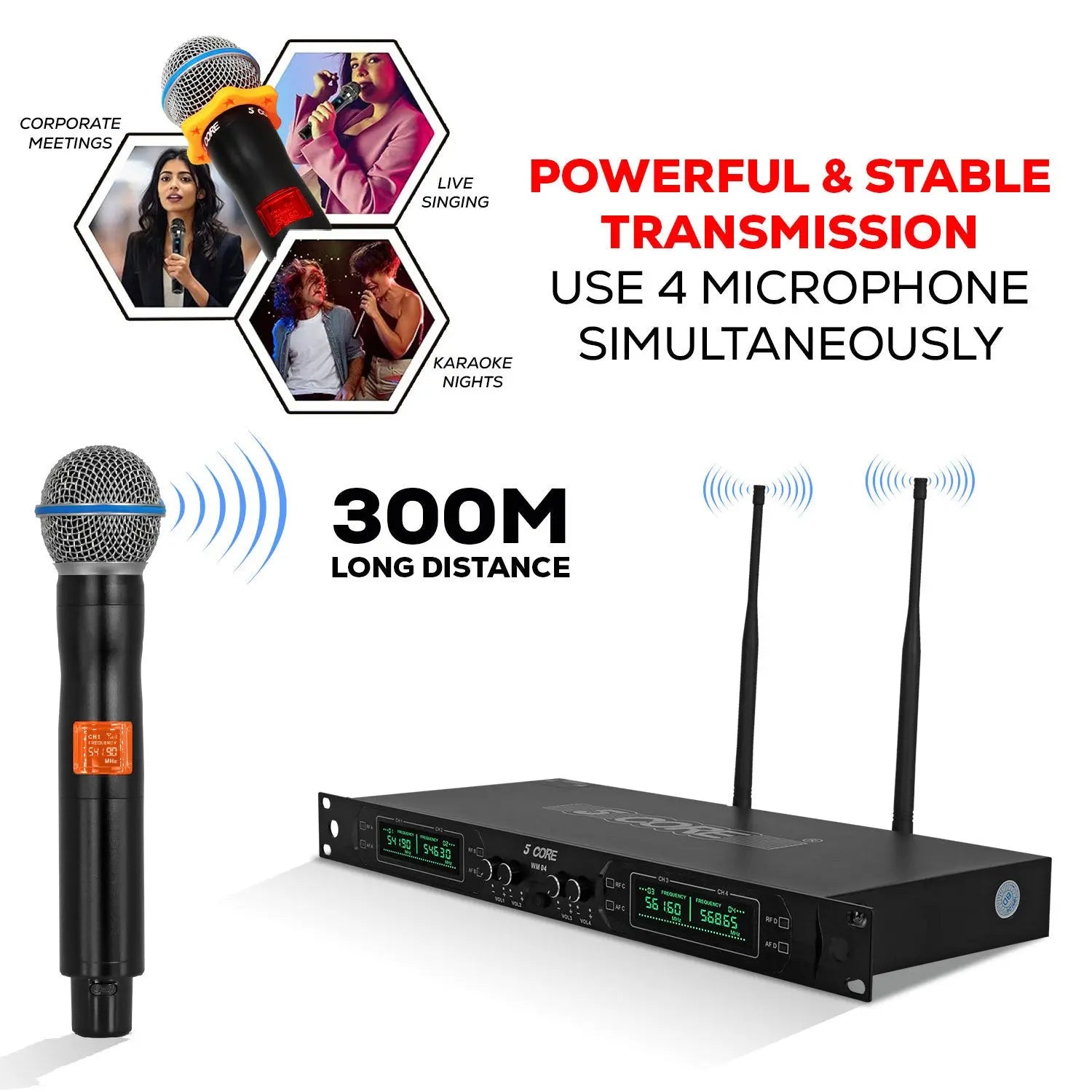 5 Core Wireless Microphones 8 Channel Dynamic Professional UHF Singing Mic System 5 Core