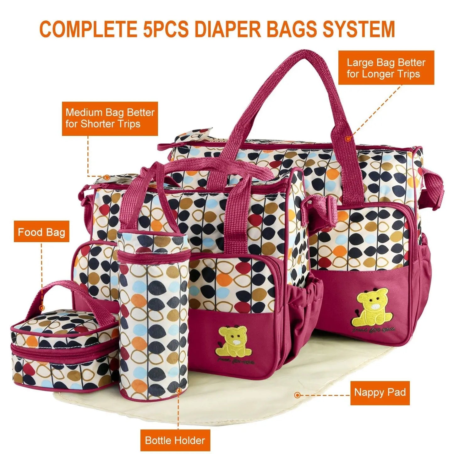 5PCS Baby Nappy Diaper Bags Set Doba