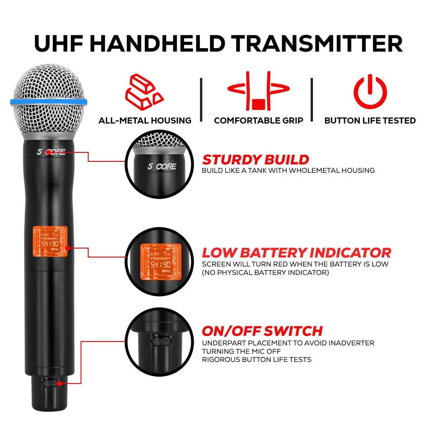 5 Core Wireless Microphones 8 Channel Dynamic Professional UHF Singing Mic System 5 Core