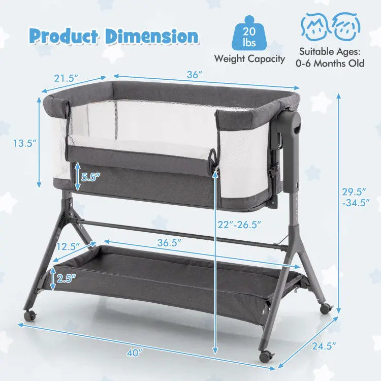 Height Adjustable Bedside Sleeper with Storage Bag and Soft Mattress for Baby Hooya Imp. & Exp.