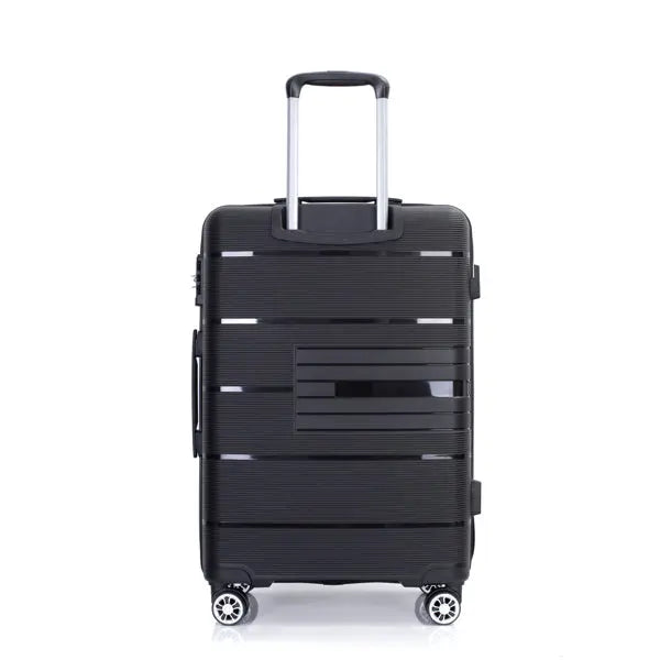 Hardshell Suitcase Double Spinner Wheels PP Luggage Sets Lightweight Durable Suitcase with TSA Lock,3-Piece Set (20/24/28) , Black inQ Boutique