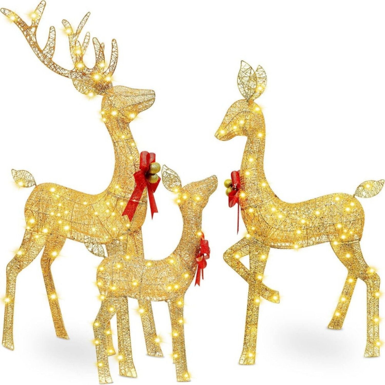 5ft 3-Piece Lighted Christmas Deer Family Set, Large Outdoor Yard Reindeer Holiday Decoration,Lighted Deer Set for Indoor Decor Doba