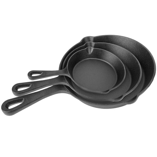 3Pcs Pre-Seasoned Cast Iron Skillet Set 6/8/10in Non-Stick Oven Safe Cookware Heat-Resistant Frying Pan - Gee-Commerce, LLC
