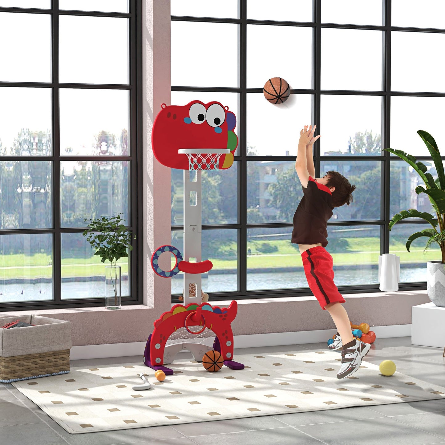 Kids Indoor Basketball Hoop with 5 Level Adjustable Height Basketball Goal, 5-in-1 Ball Game for Boys Girls(Ages 3-6)