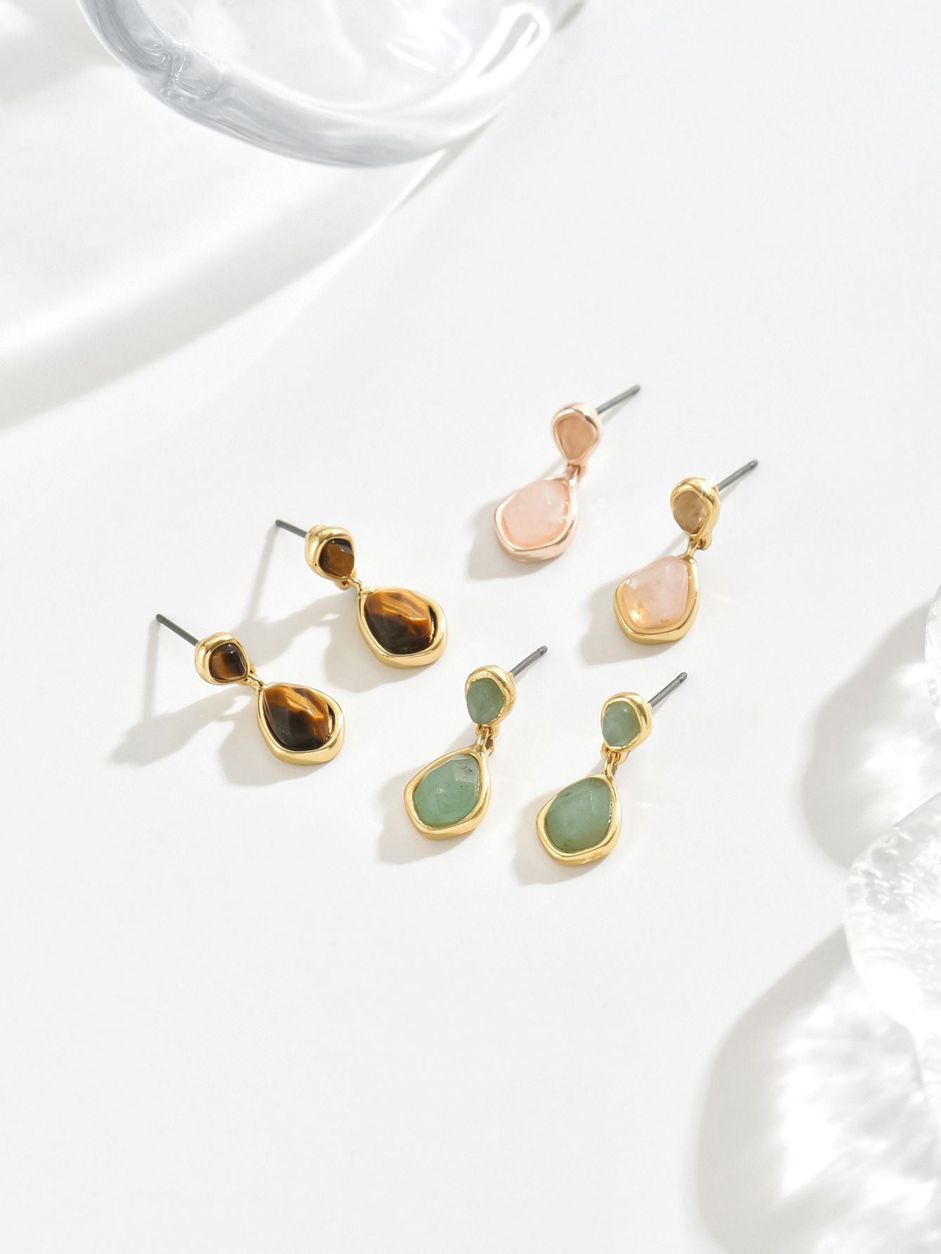 Natural Stone Drop  Earrings Set - 3 Pairs Doba