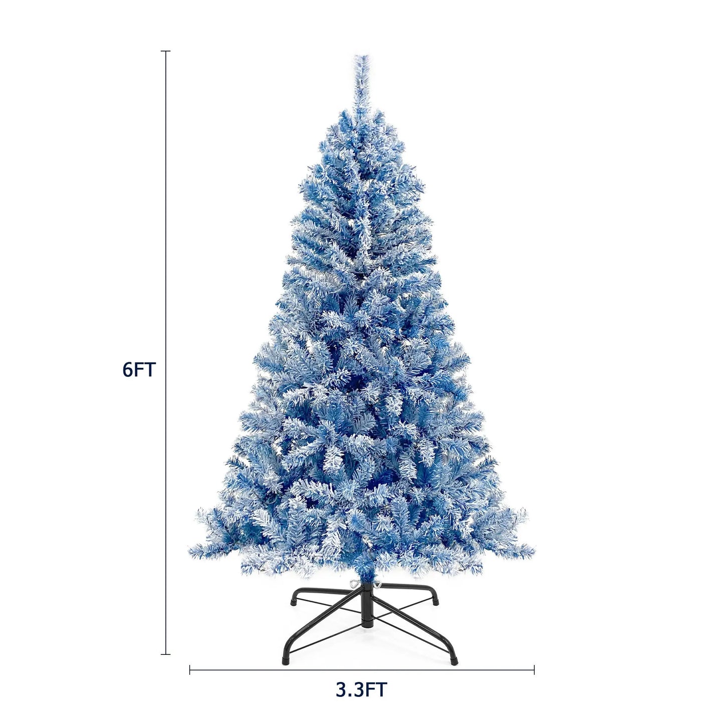 6FT Pre-Lit Hinged Artificial Fir Christmas Tree - Blue Orien Home