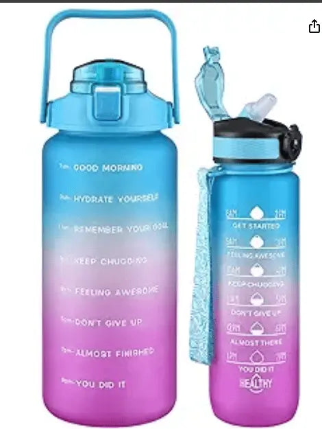 2 Pack Motivational Water Bottle With Straw, 27 oz & 64 oz GOLEE