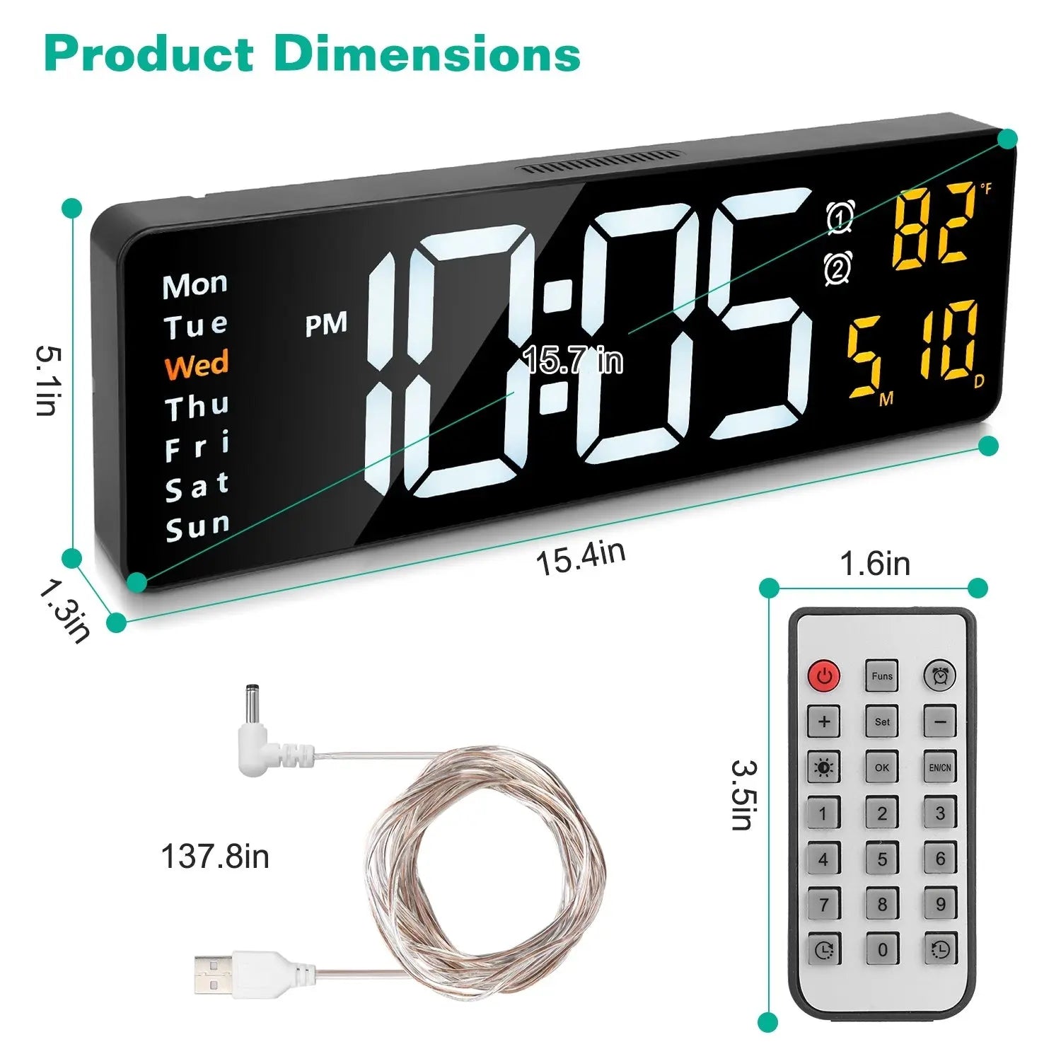 15.7in LED Digital Wall Clock with Remote Control 10 Level Brightness 3 Alarm Settings 12 24Hr Format Timing Countdown Temperature Calendar Display iMounTEK