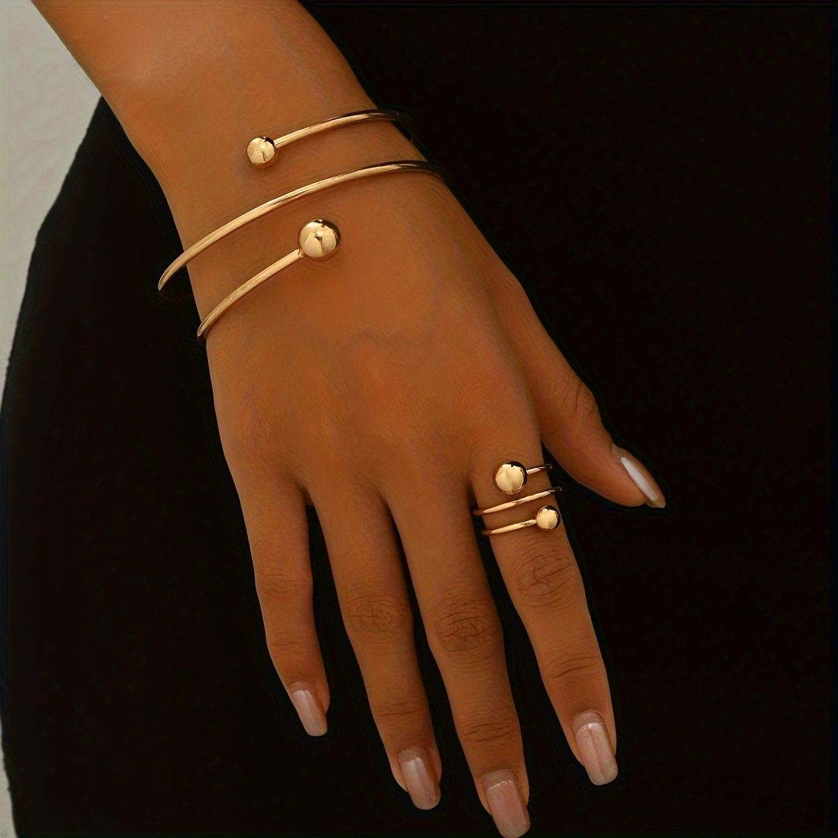 14K Gold Plated Minimalist  Bangle and Ring Set Doba