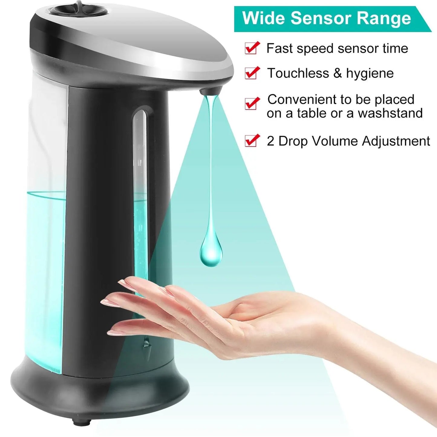 Automatic Soap Dispenser 16.9OZ Anti-slip Sensor Refillable Hand Gel Desktop Dispenser 2 Drop Volume Adjustment Doba